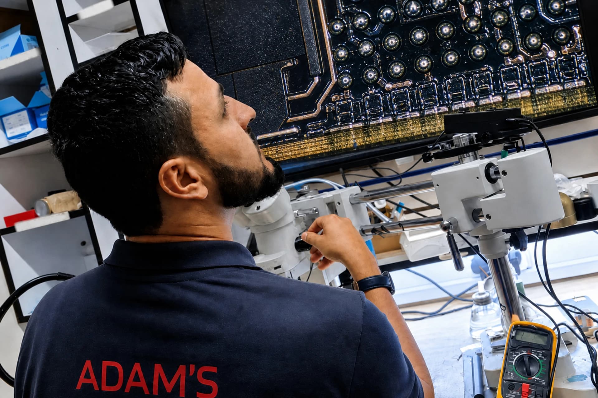 Adam's Phone Shop technician at the diagnostics bench in Hull